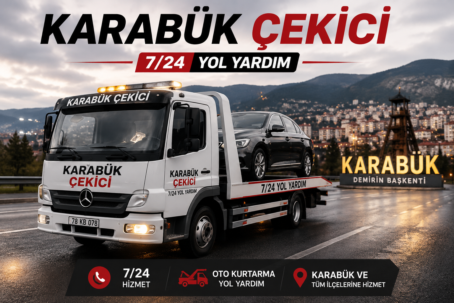 Karabük bölgesinde çekici ve yol yardım hizmeti